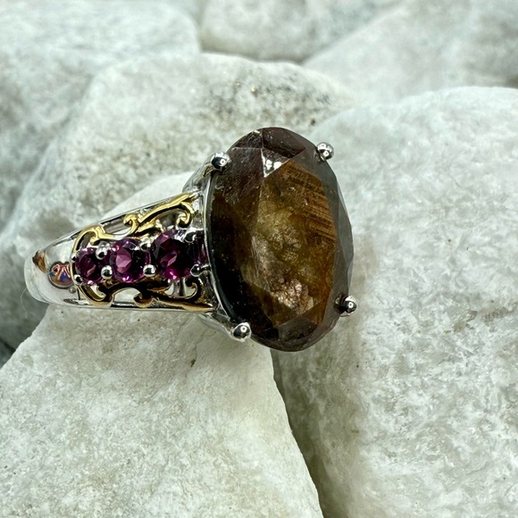 NWT Zawadi Chocolate Sapphire & Orissa Rhodolite Garnet Ring 9.00ct Two-Tone - Picture 7 of 16